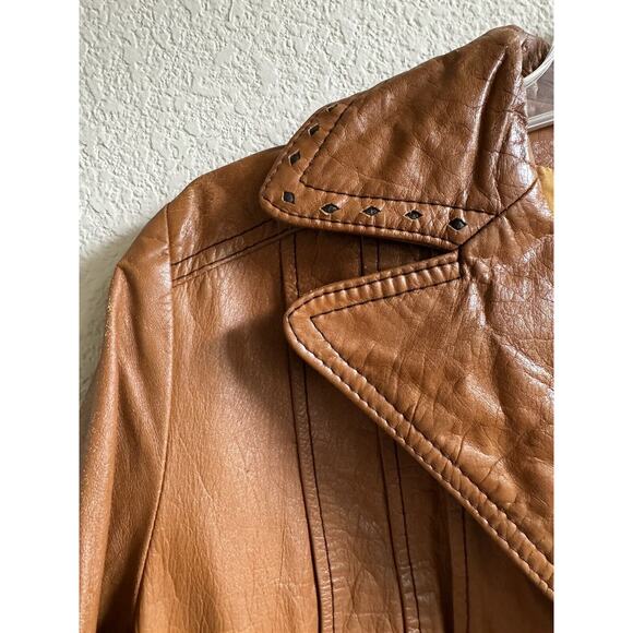 Vtg Montgomery Ward The Tannery Leather Jacket Womens M Mens 16 Camel Tan 1960s - Picture 11 of 13